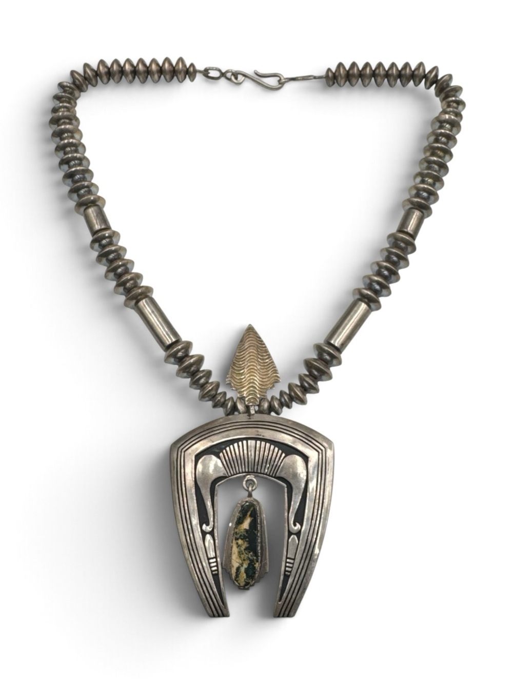 Vintage Nelson J Begay Navajo Sterling Pilot Mountain Turquoise Naja Necklace